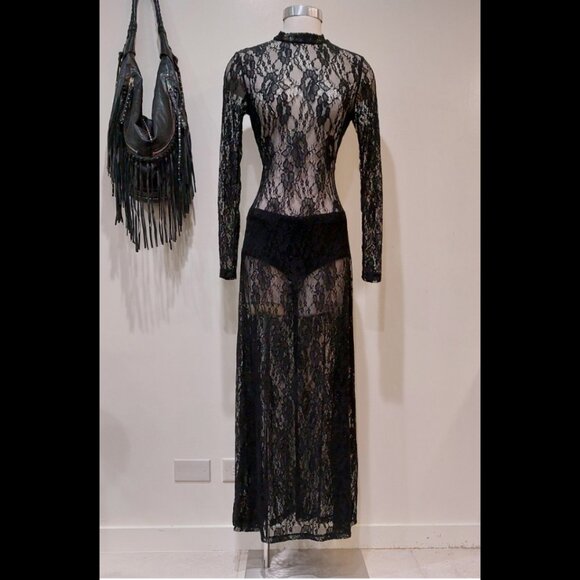 Vintage Black Lace Maxi Dress - Picture 2 of 7